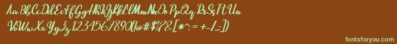フォントBeautiful Script – 緑色の文字が茶色の背景にあります。