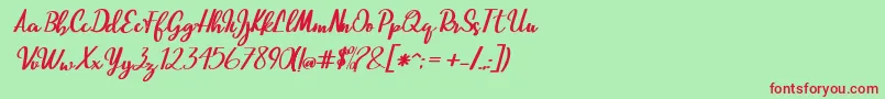 フォントBeautiful Script – 赤い文字の緑の背景