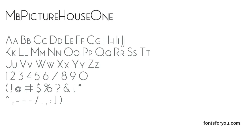 A fonte MbPictureHouseOne – alfabeto, números, caracteres especiais