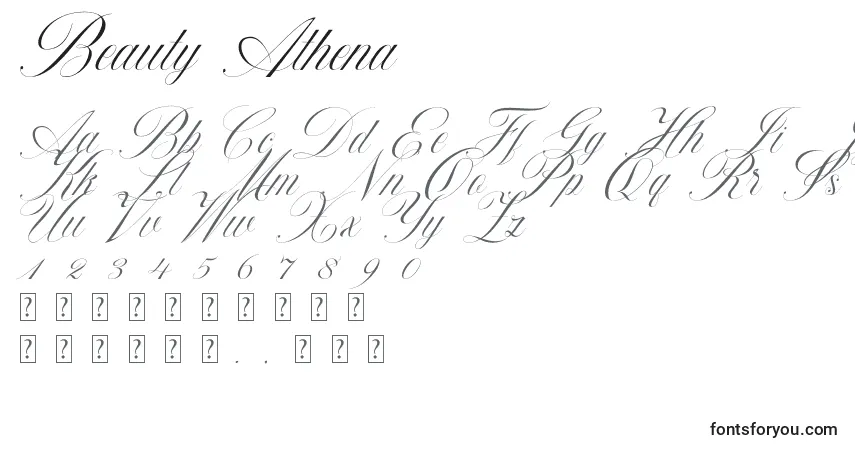 Czcionka Beauty Athena – alfabet, cyfry, specjalne znaki