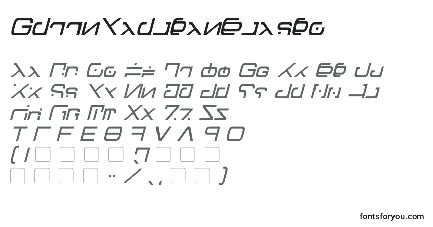 Czcionka GreenMartianItalic – alfabet, cyfry, specjalne znaki