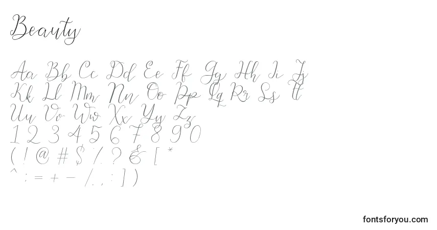 Schriftart Beauty (120914) – Alphabet, Zahlen, spezielle Symbole
