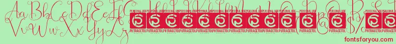 BeautyAndLove ScriptFree Font – Red Fonts on Green Background