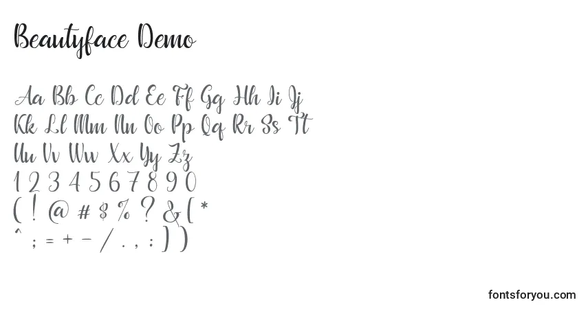 Schriftart Beautyface Demo (120917) – Alphabet, Zahlen, spezielle Symbole