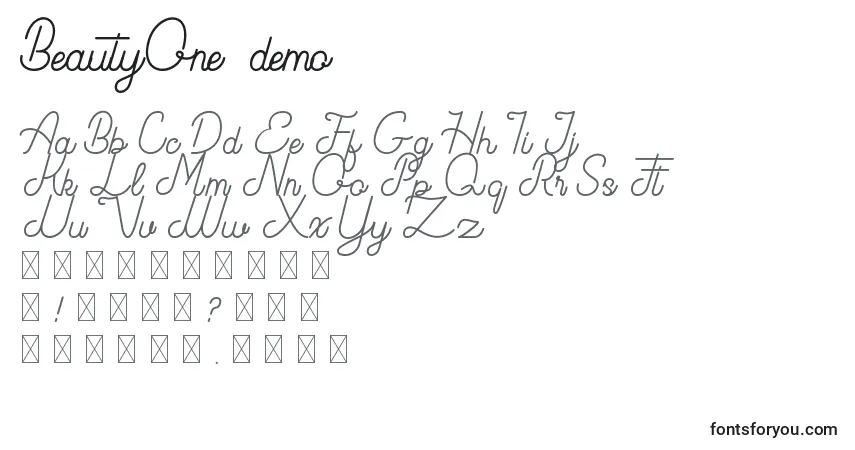 Шрифт BeautyOne  demo  – алфавит, цифры, специальные символы