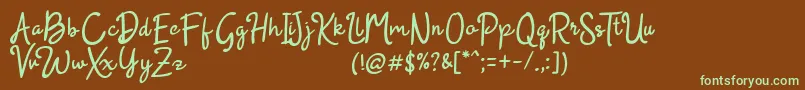 フォントBeautyRains – 緑色の文字が茶色の背景にあります。