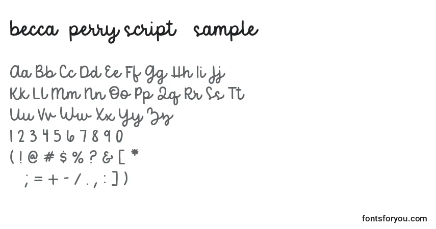 Fuente Becca  perry script   sample - alfabeto, números, caracteres especiales