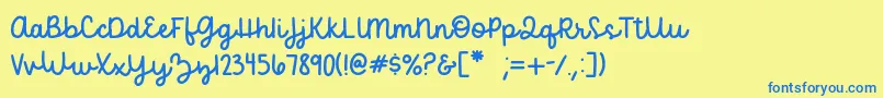 becca  perry script   sample Font – Blue Fonts on Yellow Background