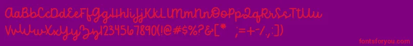 becca  perry script   sample Font – Red Fonts on Purple Background