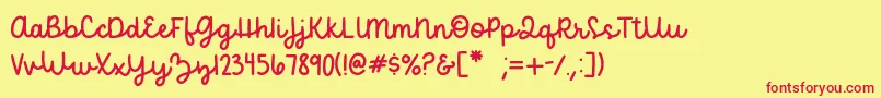 becca  perry script   sample Font – Red Fonts on Yellow Background