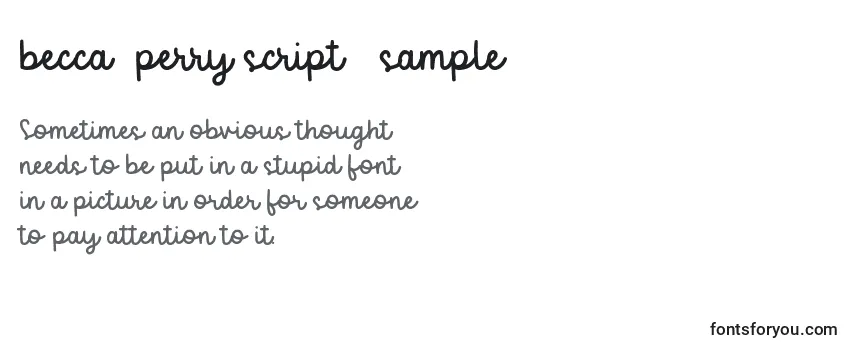 Reseña de la fuente Becca  perry script   sample