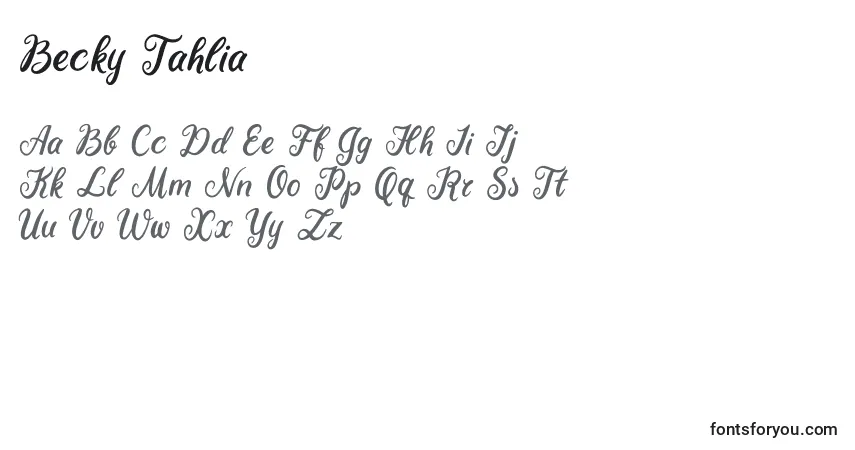 Czcionka Becky Tahlia – alfabet, cyfry, specjalne znaki