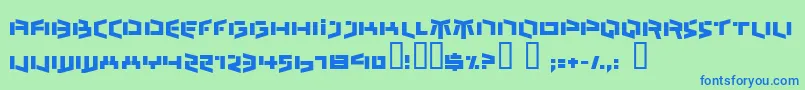 BEDLR   -Schriftart – Blaue Schriften auf grünem Hintergrund