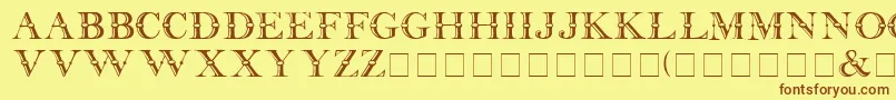 フォントBeffle Medium – 茶色の文字が黄色の背景にあります。