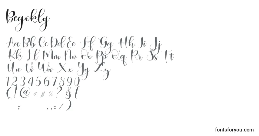 Schriftart Begokly – Alphabet, Zahlen, spezielle Symbole