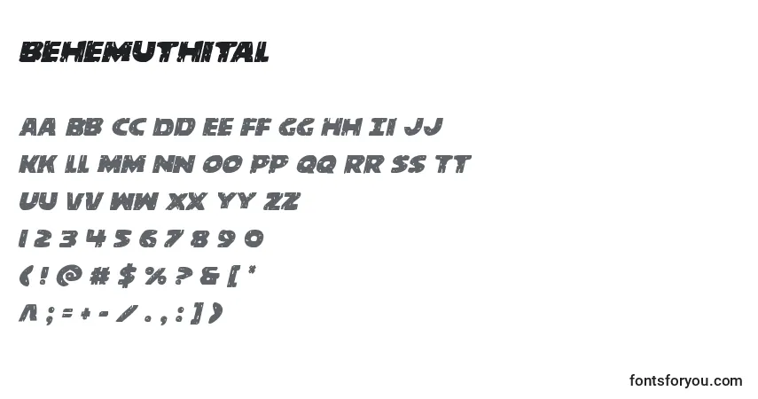 Czcionka Behemuthital – alfabet, cyfry, specjalne znaki