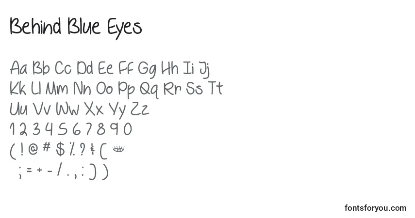 Schriftart Behind Blue Eyes   – Alphabet, Zahlen, spezielle Symbole