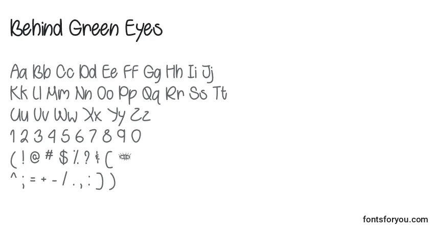 Schriftart Behind Green Eyes   – Alphabet, Zahlen, spezielle Symbole
