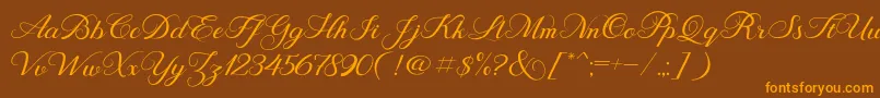 Behind Script-Schriftart – Orangefarbene Schriften auf braunem Hintergrund