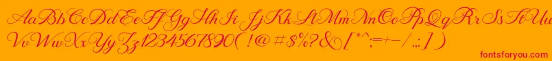 Behind Script-Schriftart – Rote Schriften auf orangefarbenem Hintergrund