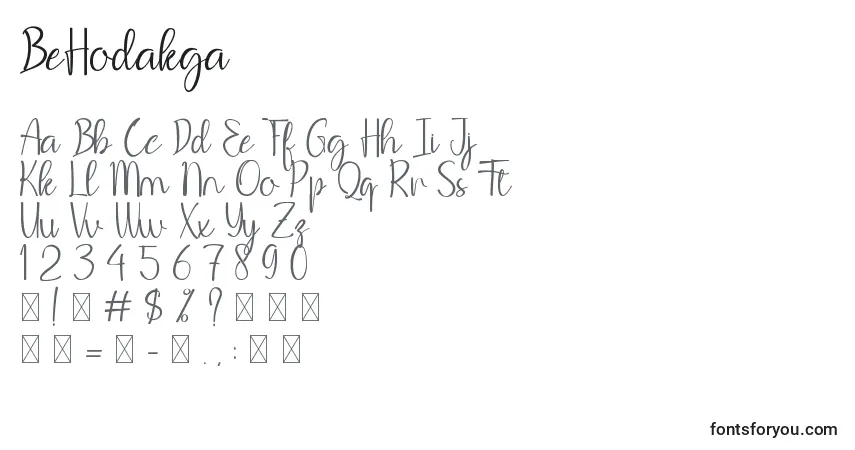 Schriftart BeHodakga – Alphabet, Zahlen, spezielle Symbole
