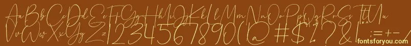 Beholder-fontti – keltaiset fontit ruskealla taustalla