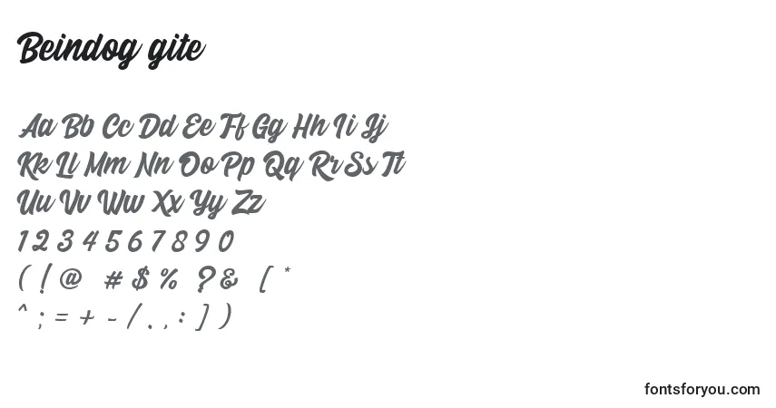 Czcionka Beindog gite – alfabet, cyfry, specjalne znaki