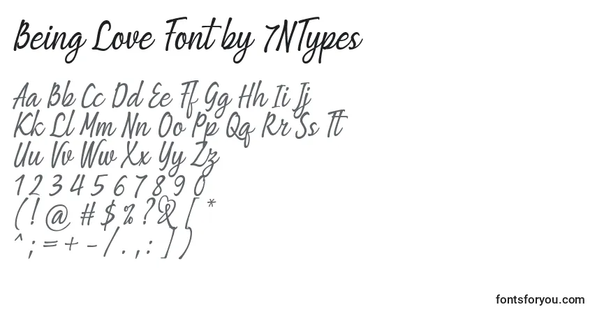 A fonte Being Love Font by 7NTypes – alfabeto, números, caracteres especiais