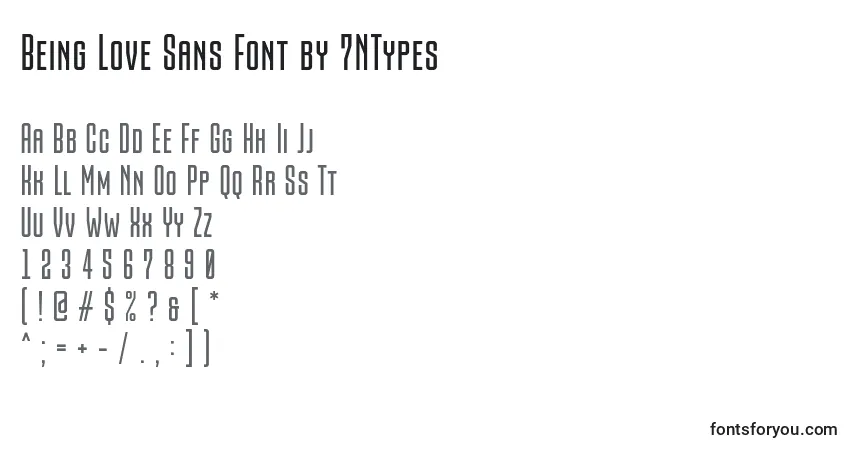 Czcionka Being Love Sans Font by 7NTypes – alfabet, cyfry, specjalne znaki