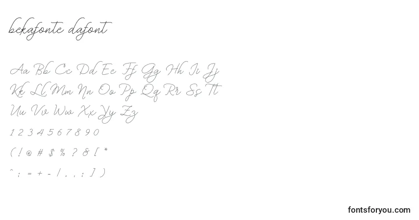 Schriftart Bekafonte dafont – Alphabet, Zahlen, spezielle Symbole
