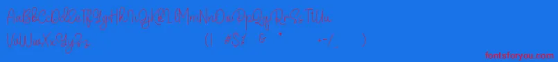 Belandia-Schriftart – Rote Schriften auf blauem Hintergrund