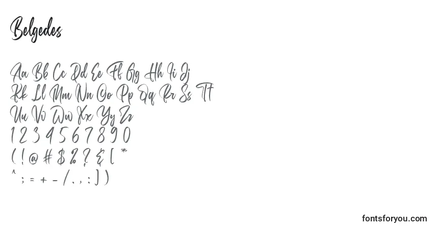 A fonte Belgedes (120990) – alfabeto, números, caracteres especiais