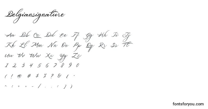 A fonte Belgiansignature – alfabeto, números, caracteres especiais