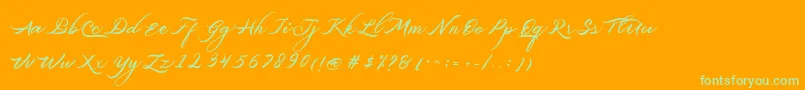 Belgiansignature-Schriftart – Grüne Schriften auf orangefarbenem Hintergrund