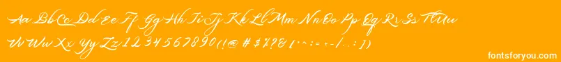 Belgiansignature-Schriftart – Weiße Schriften auf orangefarbenem Hintergrund