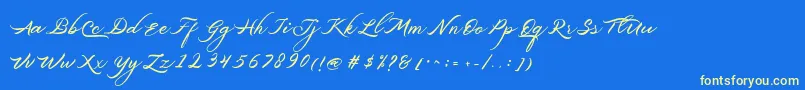 Belgiansignature-Schriftart – Gelbe Schriften auf blauem Hintergrund