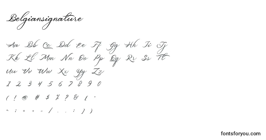 Czcionka Belgiansignature (120992) – alfabet, cyfry, specjalne znaki