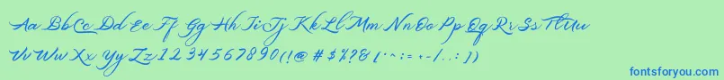 Belgiansignature-Schriftart – Blaue Schriften auf grünem Hintergrund