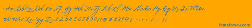 フォントBelgiansignature – オレンジの背景に青い文字