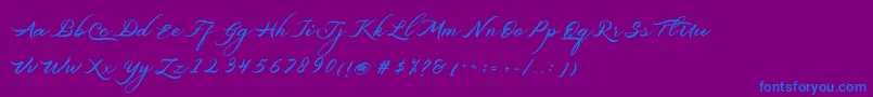 フォントBelgiansignature – 紫色の背景に青い文字