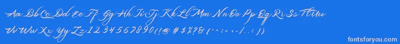 フォントBelgiansignature – ピンクの文字、青い背景