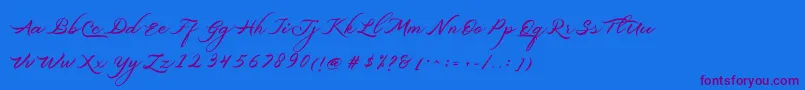 Belgiansignature-Schriftart – Violette Schriften auf blauem Hintergrund
