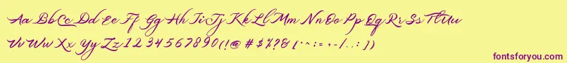 Belgiansignature-Schriftart – Violette Schriften auf gelbem Hintergrund