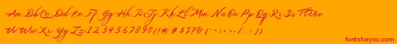 フォントBelgiansignature – オレンジの背景に赤い文字