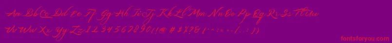 フォントBelgiansignature – 紫の背景に赤い文字