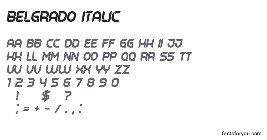 Schriftart Belgrado Italic – Alphabet, Zahlen, spezielle Symbole
