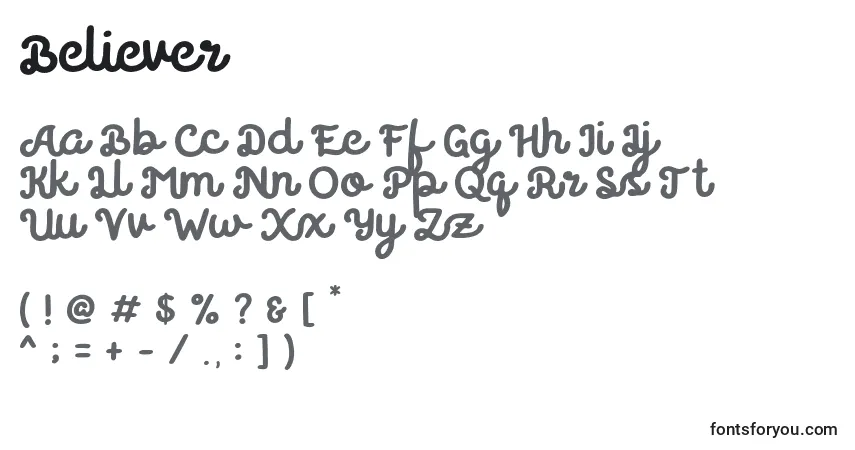 A fonte Believer (120996) – alfabeto, números, caracteres especiais