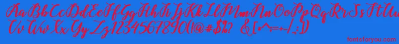 Belinda Script Font – Red Fonts on Blue Background