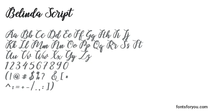 A fonte Belinda Script (120998) – alfabeto, números, caracteres especiais