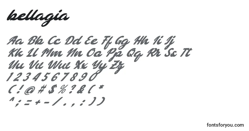 Czcionka Bellagia – alfabet, cyfry, specjalne znaki